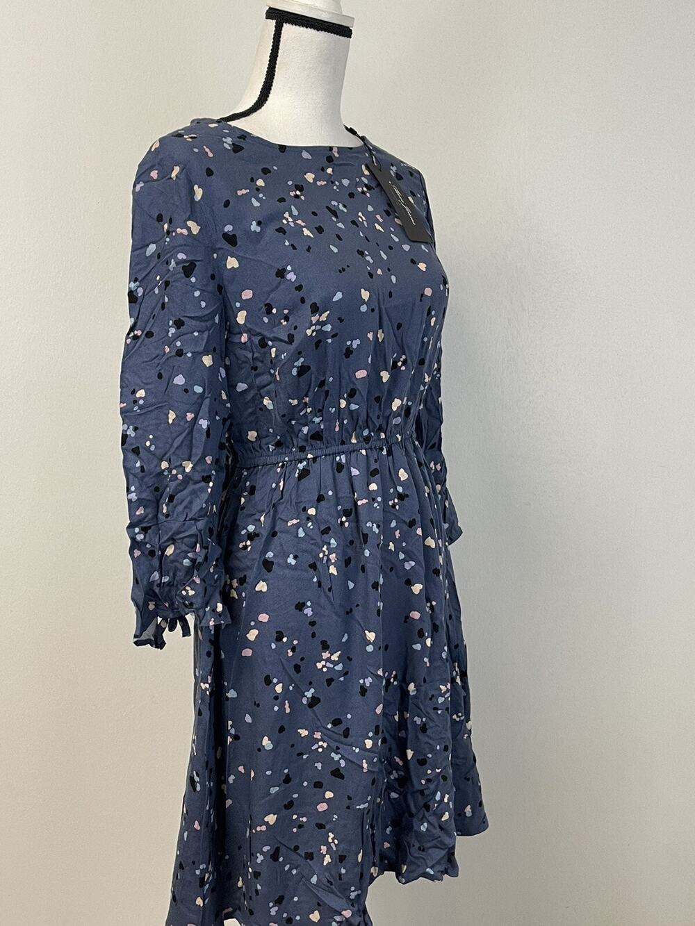 Mavi A Line Dress Womens XS Blue Wrap Polka Dot Fit Flare Long Sleeve N65